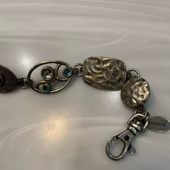 Chico’s chunky silver chain link Belt with Colored jewels adjustable 50inch OSFM - Picture 8 of 13